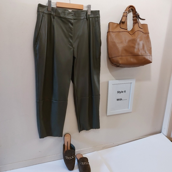 H&M Khaki Coloured Faux Leather Pants - Picture 6 of 6